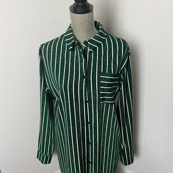 NEW Zara Women's Green & White Striped Metallic Reversible Midi Dress Size Small - Picture 5 of 13